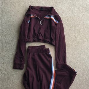 maroon sweat suit